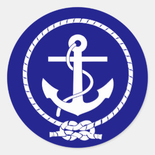 Navy Blue Nautical Rope and Anchor Baby Shower Classic Round Sticker