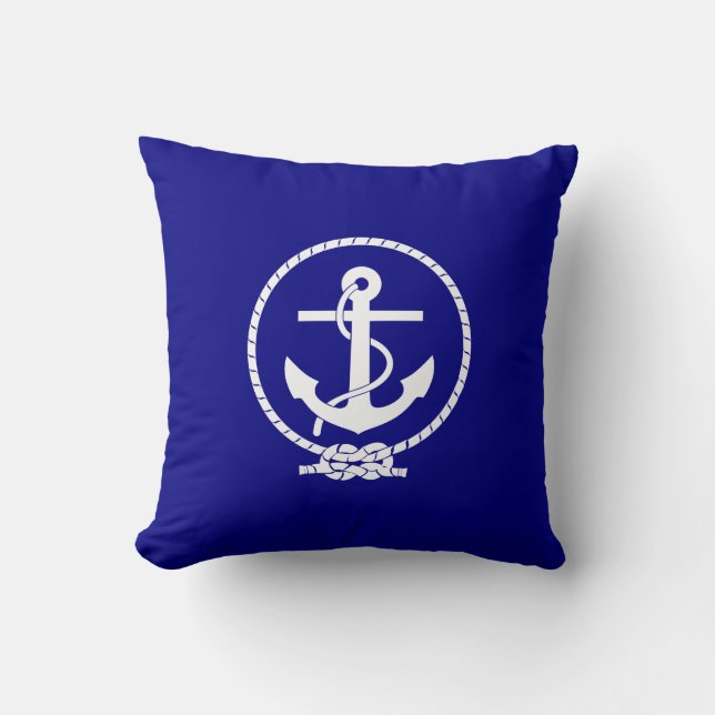 Navy Blue Nautical Rope and Anchor Cushion (Front)
