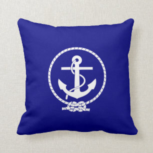 Navy Blue Nautical Rope and Anchor Cushion