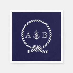 Navy Blue Nautical Rope and Anchor Monogrammed Napkin