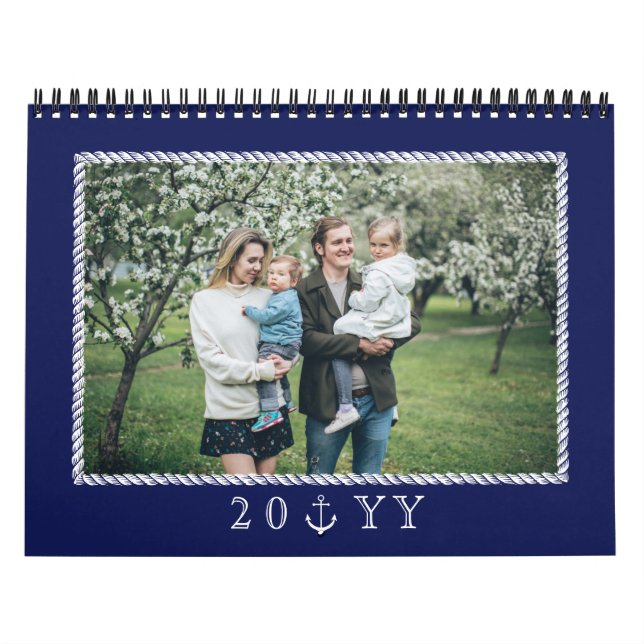 Navy Blue Nautical Rope Frame Photo Calendar (Cover)