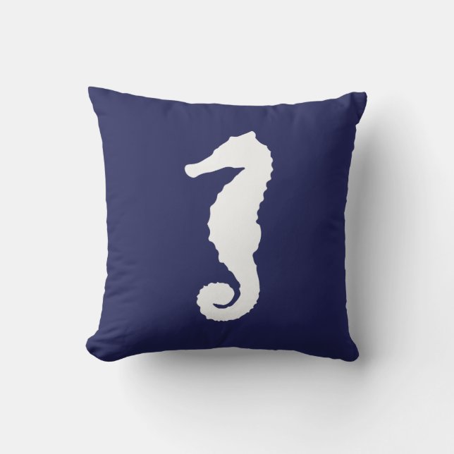 Navy Blue Nautical Seahorse Cushion (Front)