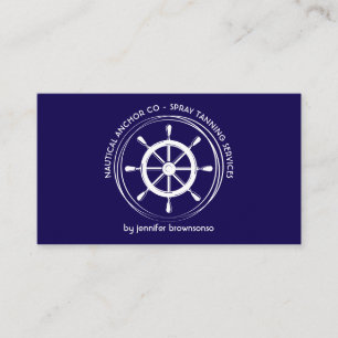 Navy Blue Nautical Ship Wheel Business Card