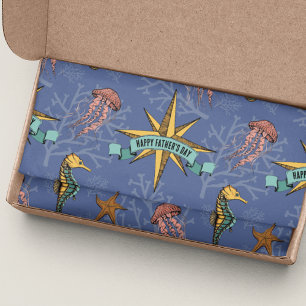 Navy Blue Nautical Star Custom Text Marine Tissue Paper