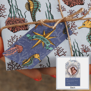 Navy Blue Nautical Star Custom Text & Photo Marine Gift Tags