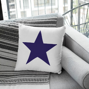 Navy blue nautical star on white background cushion