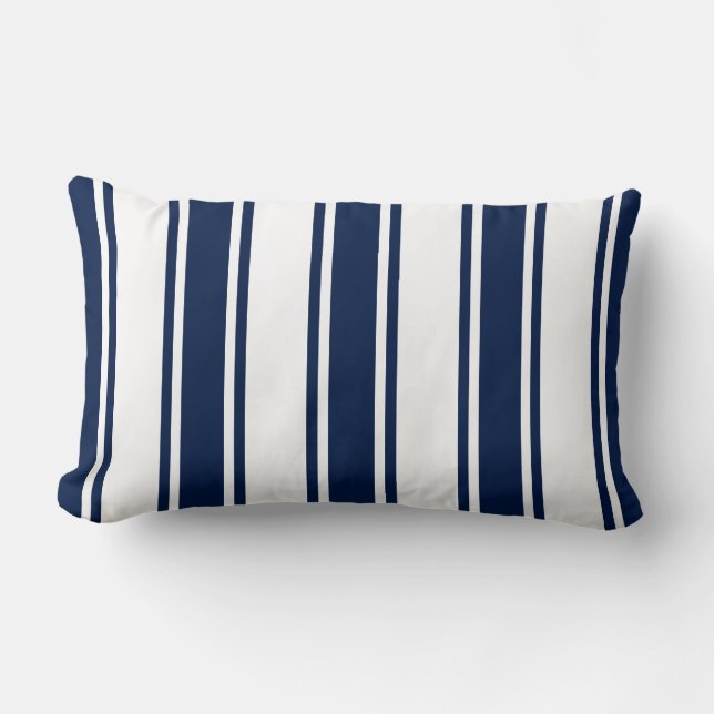 Navy Blue Nautical Striped Lumbar Pillow (Front)
