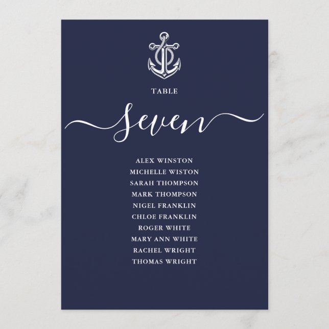 Navy Blue Nautical Table Number Seating Chart (Front)
