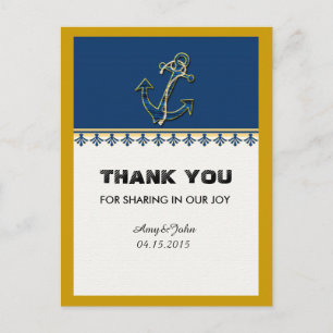 Navy blue nautical thank you note nautcl1 postcard