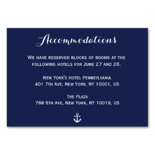 Navy Blue Nautical Wedding Accommodation Cards