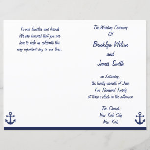 Navy Blue Nautical Wedding Ceremony Program Flyer