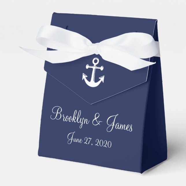 Navy Blue Nautical Wedding Favour Boxes With Ancho (Front Side)