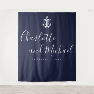 Navy Blue Nautical Wedding Photo Booth Backdrop Tapestry