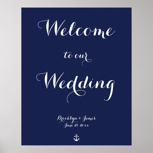 Navy Blue Nautical Wedding Reception Sign Print (Front)