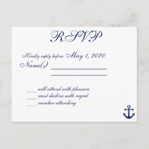 Navy Blue Nautical Wedding RSVP Postcard Names