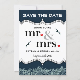 Navy Blue Nautical Wedding Save the Date Cards