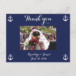Navy Blue Nautical Wedding Thank You Postcards