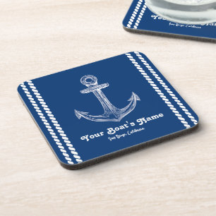 Navy Blue Nautical Welcome About Custom Boat Coaster