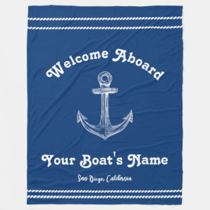 Navy Blue Nautical Welcome About Custom Boat Fleece Blanket