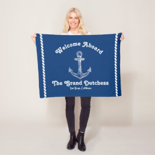 Navy Blue Nautical Welcome About Custom Boat  Fleece Blanket