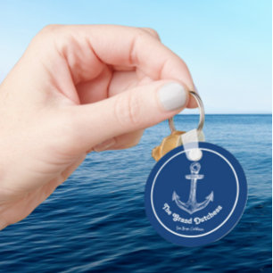 Navy Blue Nautical Welcome About Custom Boat  Key Ring