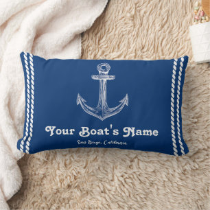 Navy Blue Nautical Welcome About Custom Boat  Lumbar Cushion