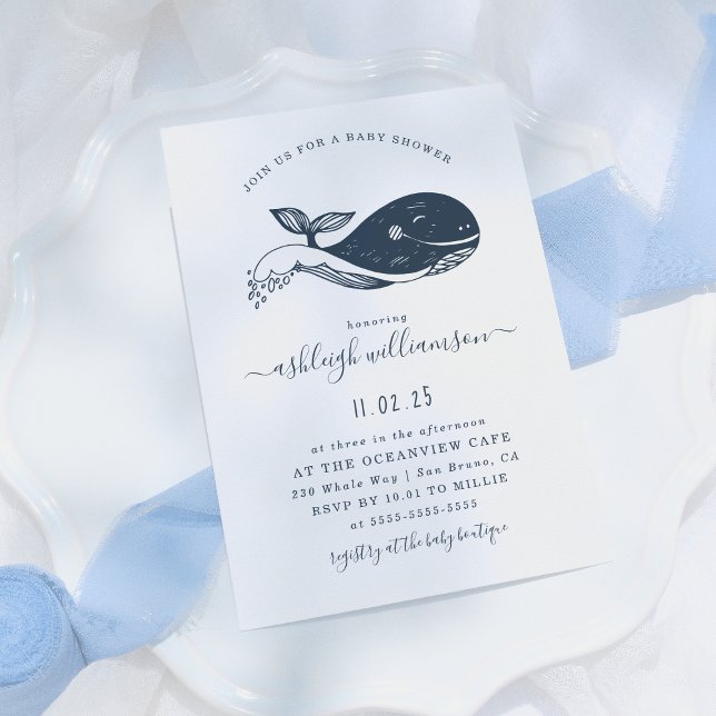 Navy Blue Nautical Whale Baby Shower Invitation (Creator Uploaded)