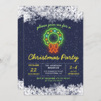 Navy Blue Neon Snowflake Christmas Holiday Party