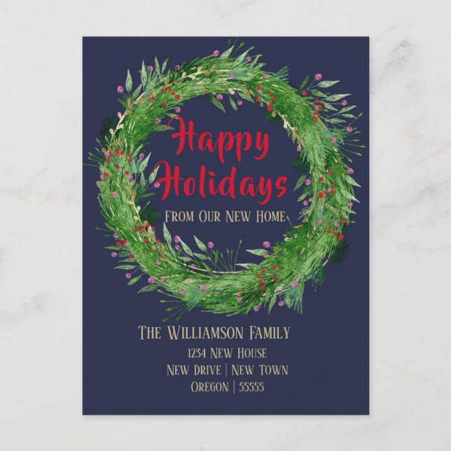 Navy Blue New Home Happy Holiday Postcard (Front)
