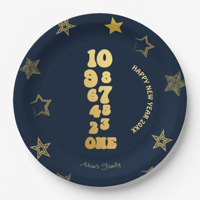 Navy Blue New Years Eve Party  Paper Plate (Front)