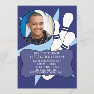 Navy Blue No Time To Spare Bowling Party Photo Invitation