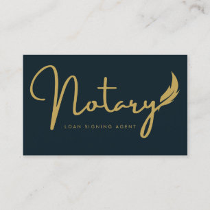 Navy Blue Notary Script Loan Signing Agent Business Card