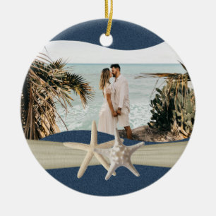 Navy Blue Ocean Starfish Photo Ceramic Ornament