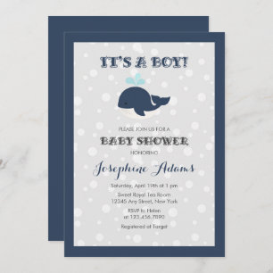 Navy Blue Ocean Whale Baby Shower Invitation