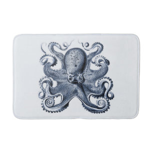Navy Blue Octopus illustration by Ernst Haeckel Bath Mat