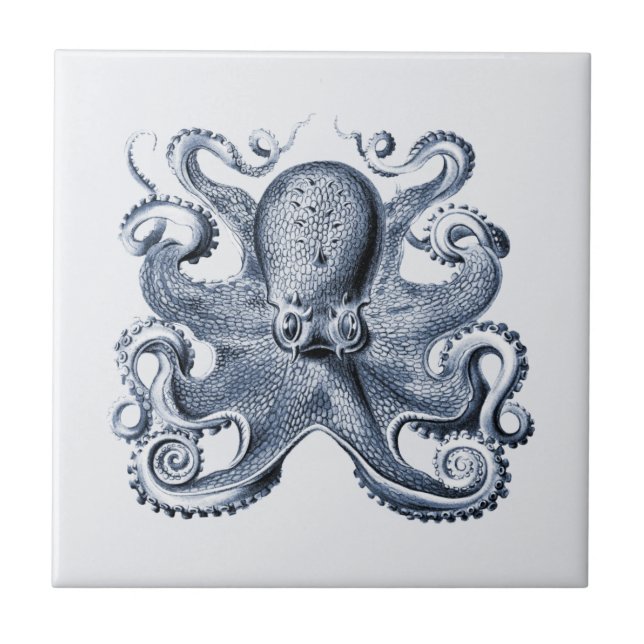 Navy Blue Octopus illustration by Ernst Haeckel Ceramic Tile (Front)