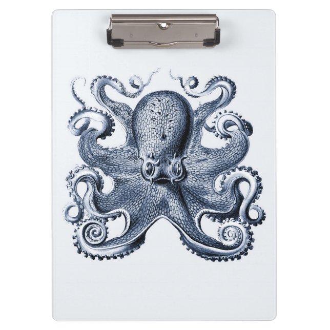 Navy Blue Octopus illustration by Ernst Haeckel Clipboard (Front)