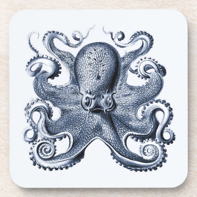 Navy Blue Octopus illustration by Ernst Haeckel Coaster (Front)