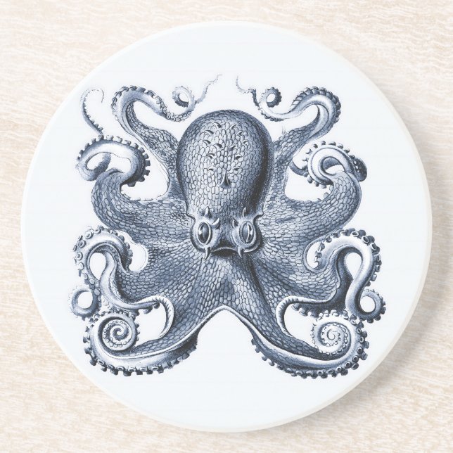 Navy Blue Octopus illustration by Ernst Haeckel Coaster (Front)