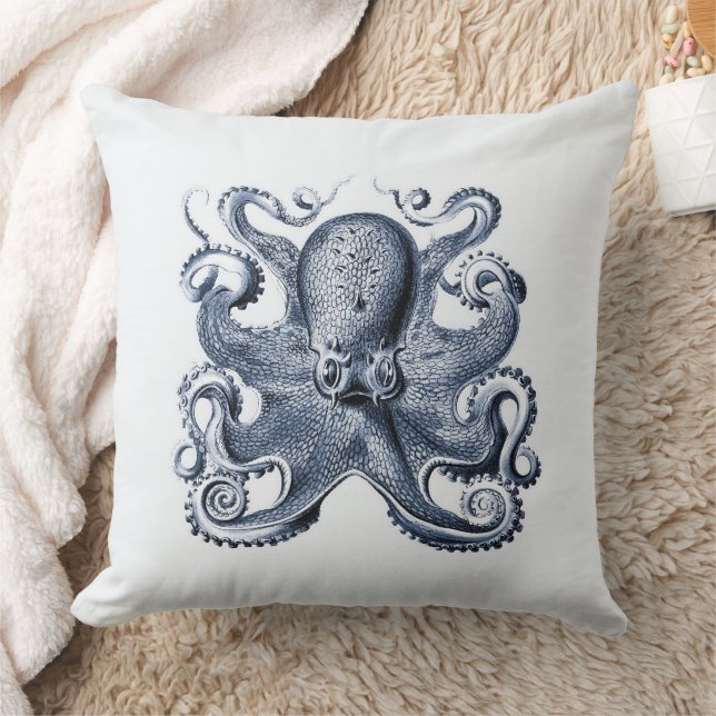 Navy Blue Octopus illustration by Ernst Haeckel Cushion (Blanket)