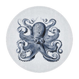 Navy Blue Octopus illustration by Ernst Haeckel Cutting Board