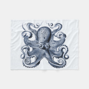 Navy Blue Octopus illustration by Ernst Haeckel Fleece Blanket