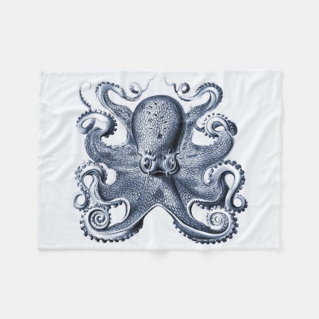Navy Blue Octopus illustration by Ernst Haeckel Fleece Blanket (Front (Horizontal))