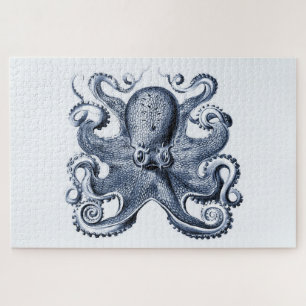 Navy Blue Octopus illustration by Ernst Haeckel Jigsaw Puzzle