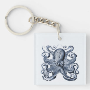 Navy Blue Octopus illustration by Ernst Haeckel Key Ring