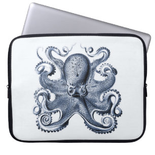 Navy Blue Octopus illustration by Ernst Haeckel Laptop Sleeve