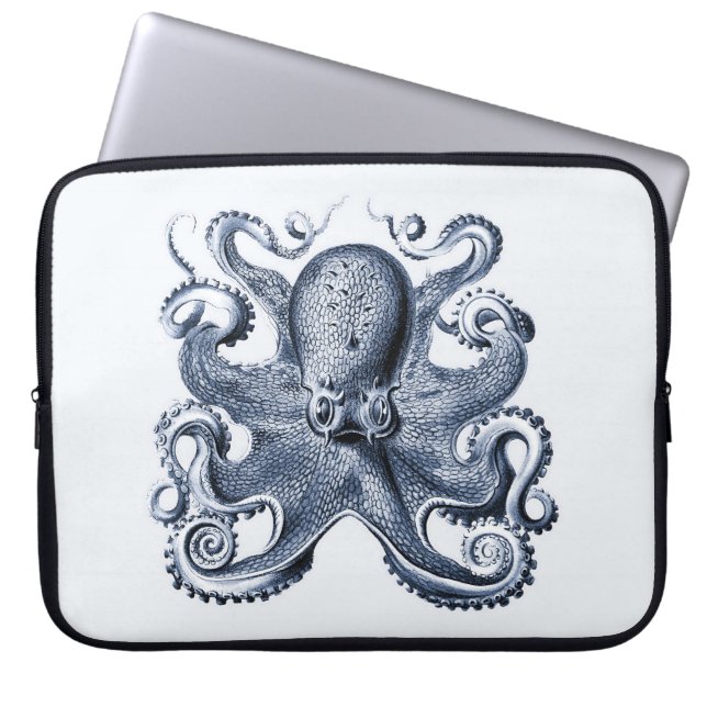 Navy Blue Octopus illustration by Ernst Haeckel Laptop Sleeve (Front)