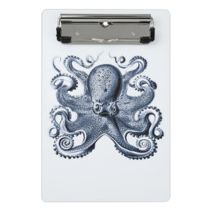 Navy Blue Octopus illustration by Ernst Haeckel Mini Clipboard