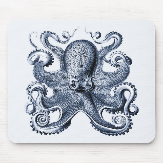 Navy Blue Octopus illustration by Ernst Haeckel Mouse Pad (Front)