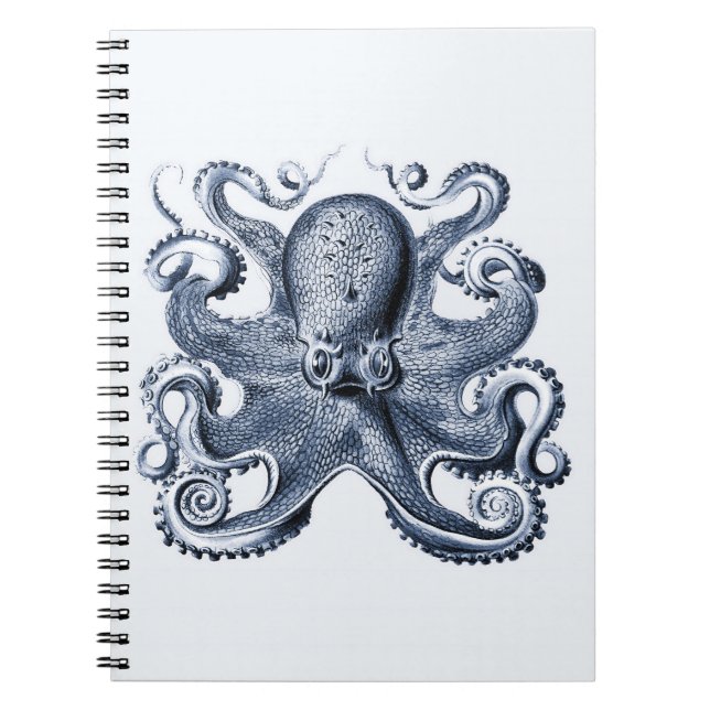 Navy Blue Octopus illustration by Ernst Haeckel Notebook (Front)